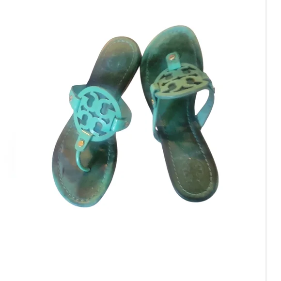 Tory Burch Women's Miller Teal Leather Thong Sandals Sz 7 - Picture 2 of 9